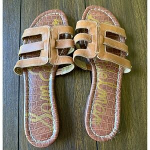 Sam Edelman Brown Tan Leather Cutout Slide Sandals